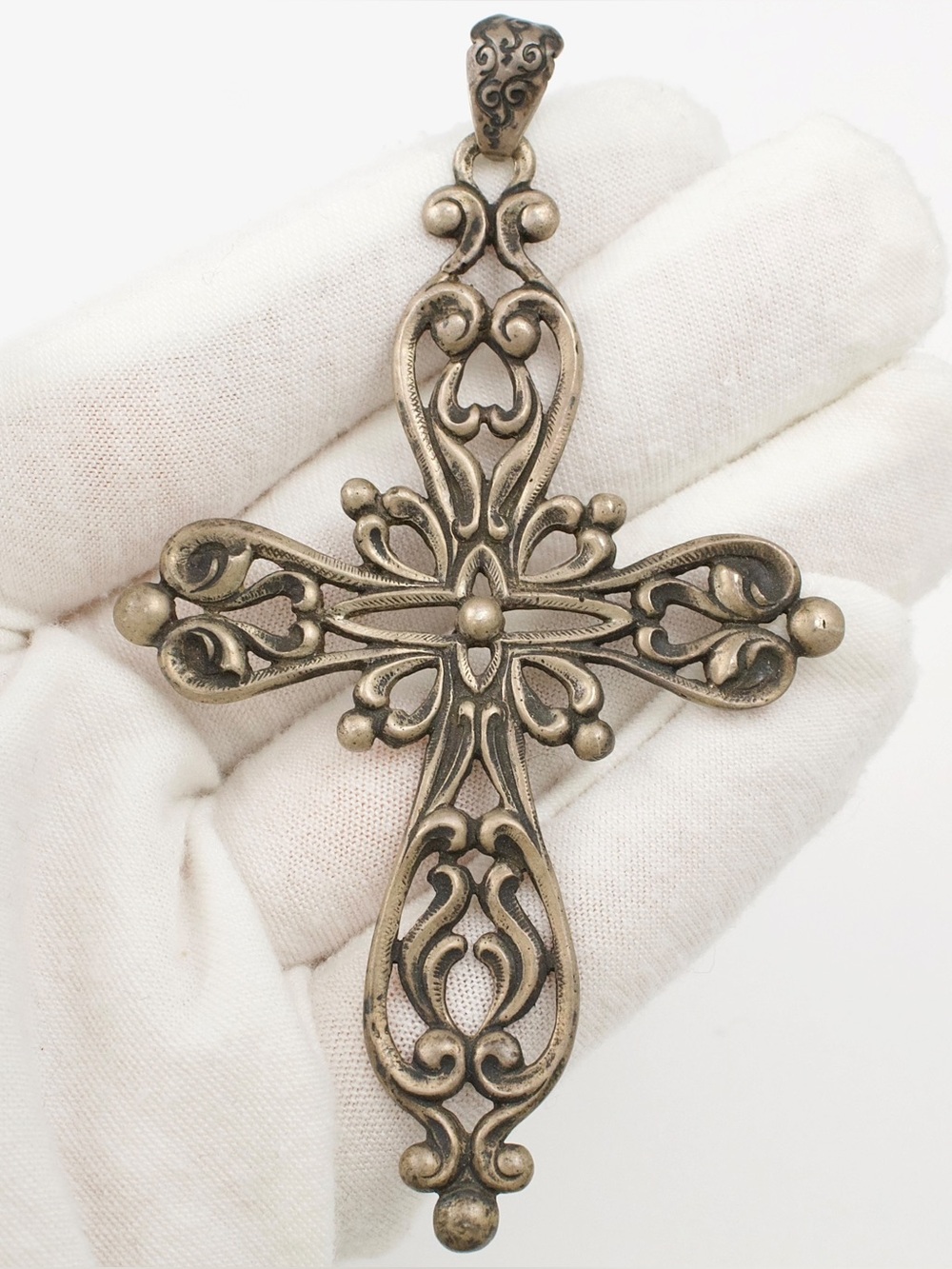 Vintage Mid-Century Extra Large Sterling Silver Cross Pendant Signed Cini Pini